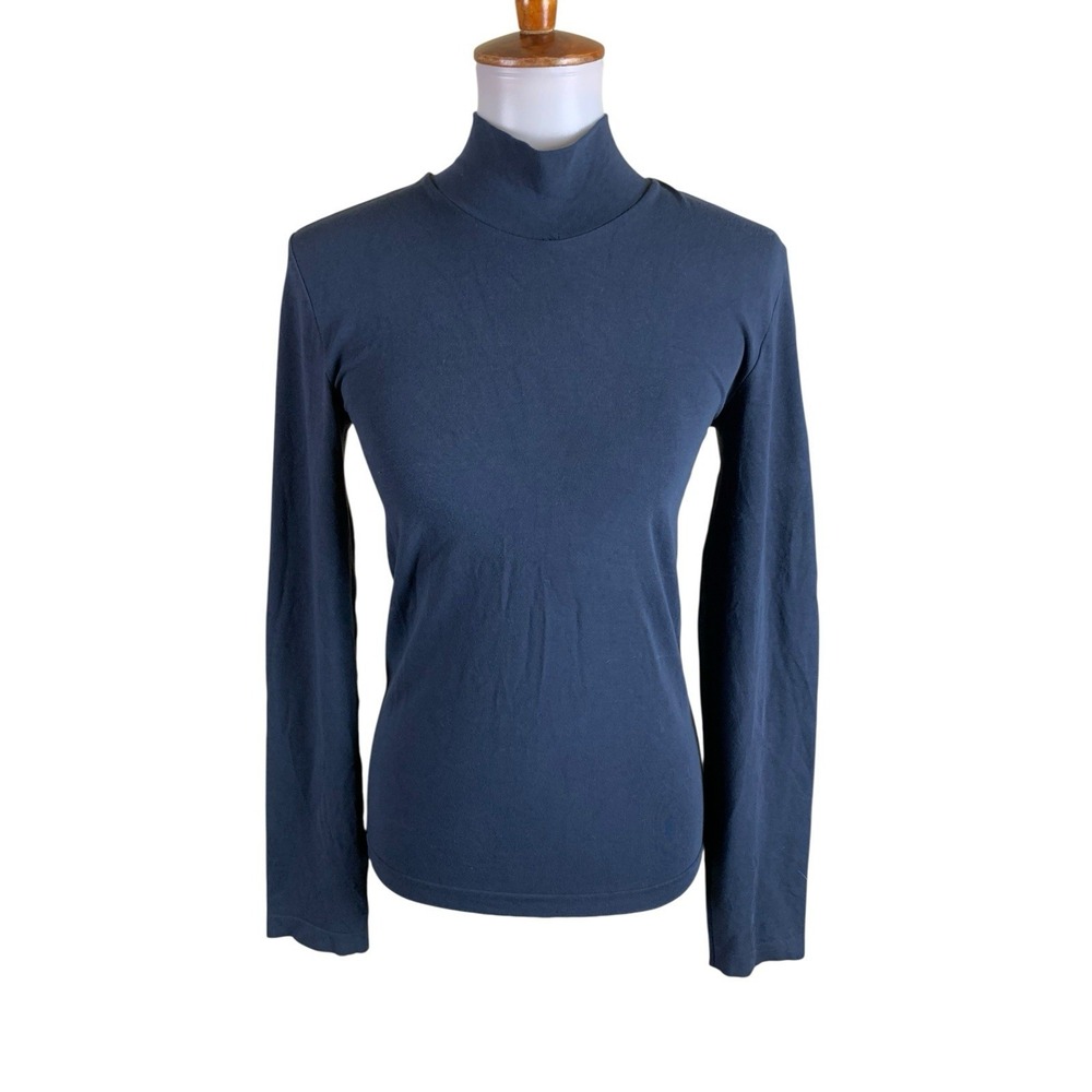 Cosabella Navy‎ Mock Neck Long Sleeve Top Italian Stretch Fitted Tee L
